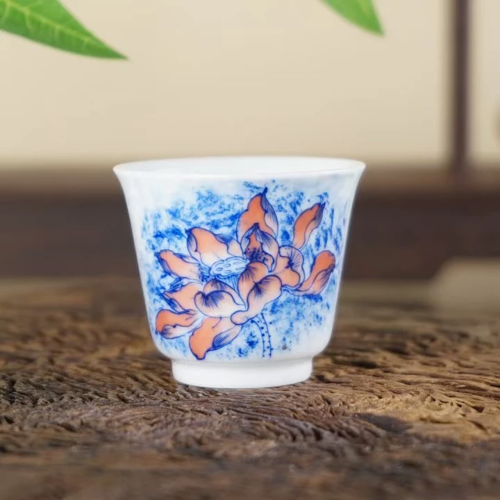 德物小雅釉下五彩一口杯景德镇40ml容量杯子茶杯柴窑专用汝窑玉泥