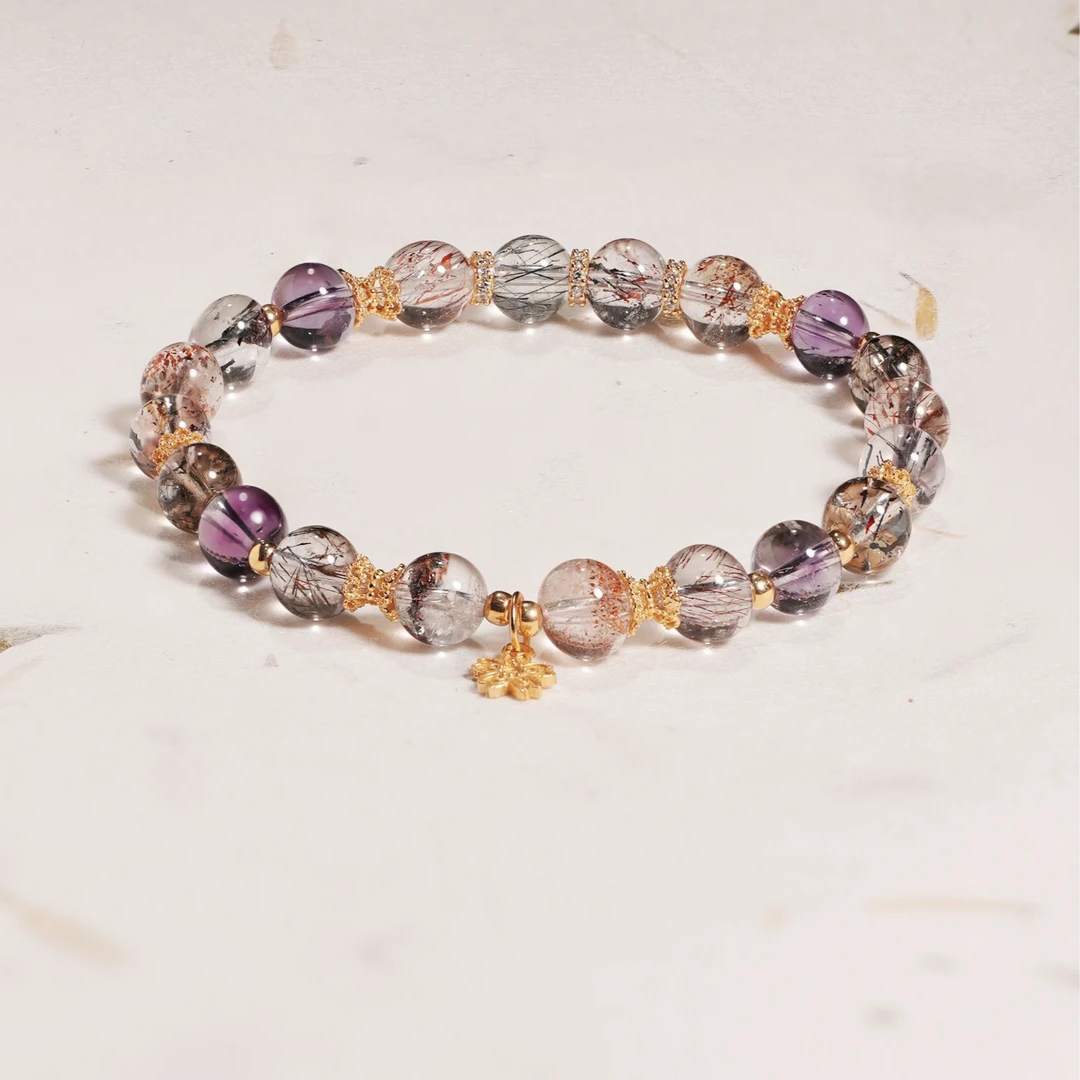 【留光】宋导自营天然超七原创设计925银镀金水晶手串