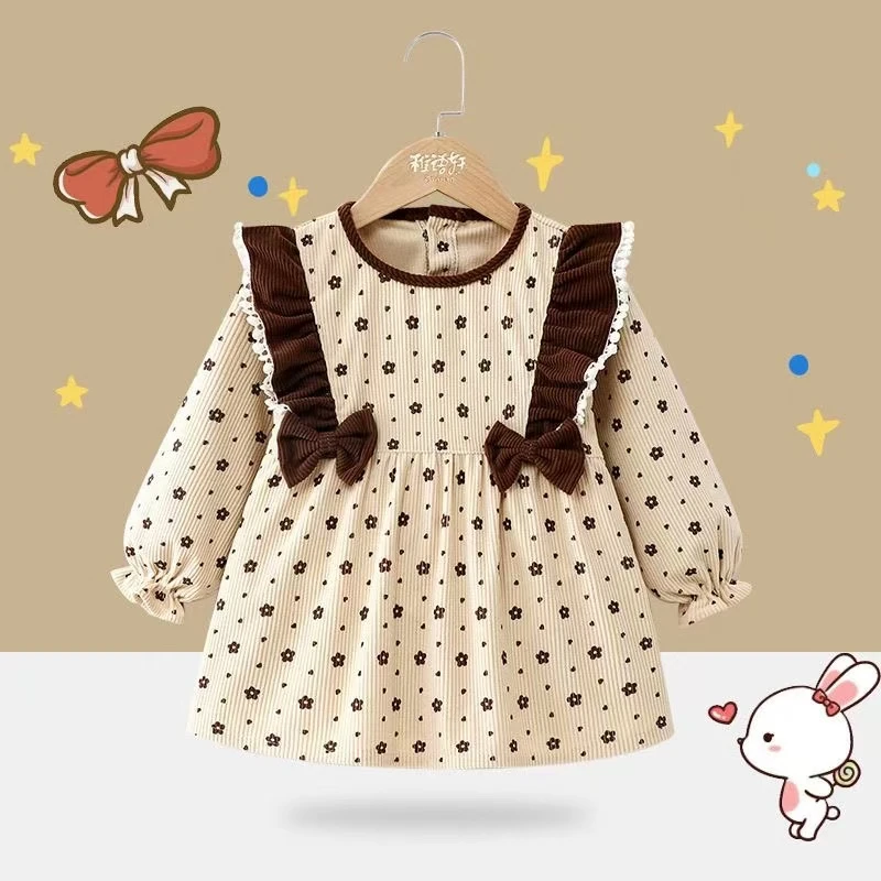 宝宝春秋装蝴蝶结罩衣公主裙吃饭围兜防水防脏长袖儿童反穿衣外穿
