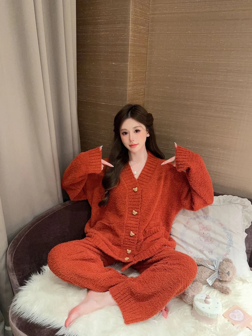 【圣诞熊熊】软绵绵可外穿半边绒可爱宽松保暖可爱睡衣女家居服女