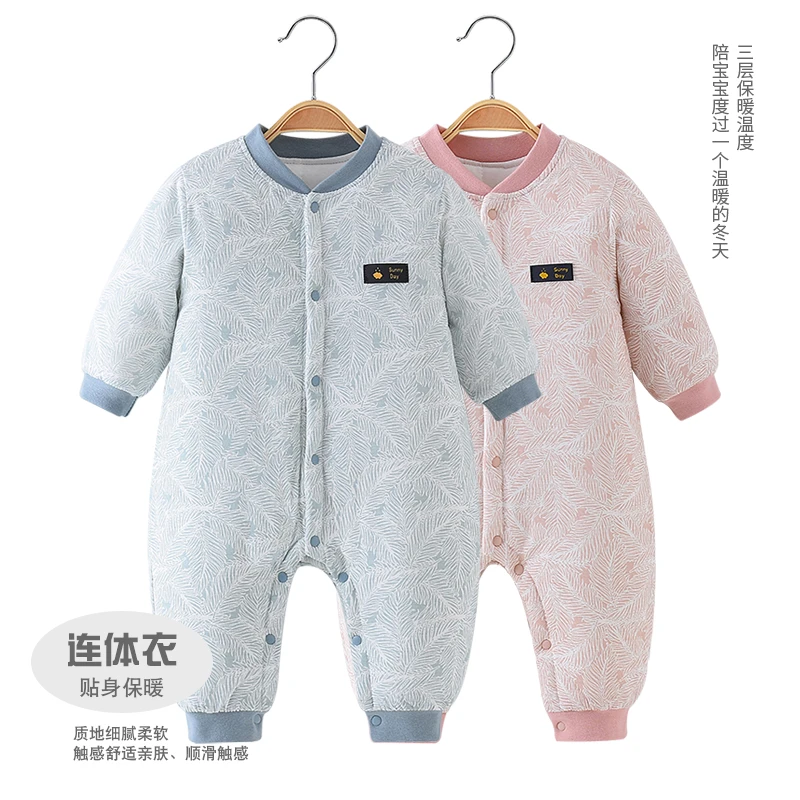 婴儿保暖棉服秋冬外出连体衣男宝宝加厚夹棉衣服女新生儿哈衣冬季