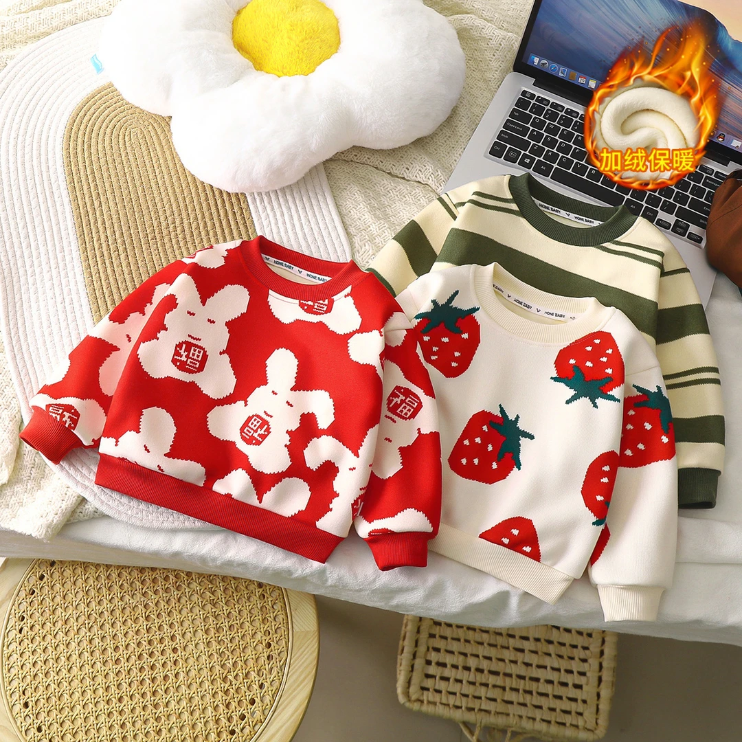 新款儿童打底衫女童加绒加厚毛衣秋冬装新款儿童宝宝洋气针织衫