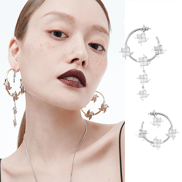 铜合金合成锆石耳饰 INSANE云山风车系列轻奢高级感小众圆环耳环