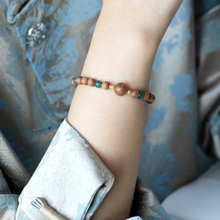 【清漓】老山檀香黑肉配蓝翡单圈手串0.6cm