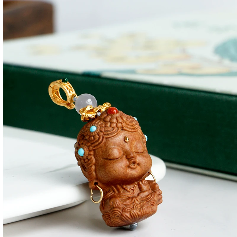 印度老山檀香黑肉老料度母配烟紫玉手编项链毛衣链20*30mm