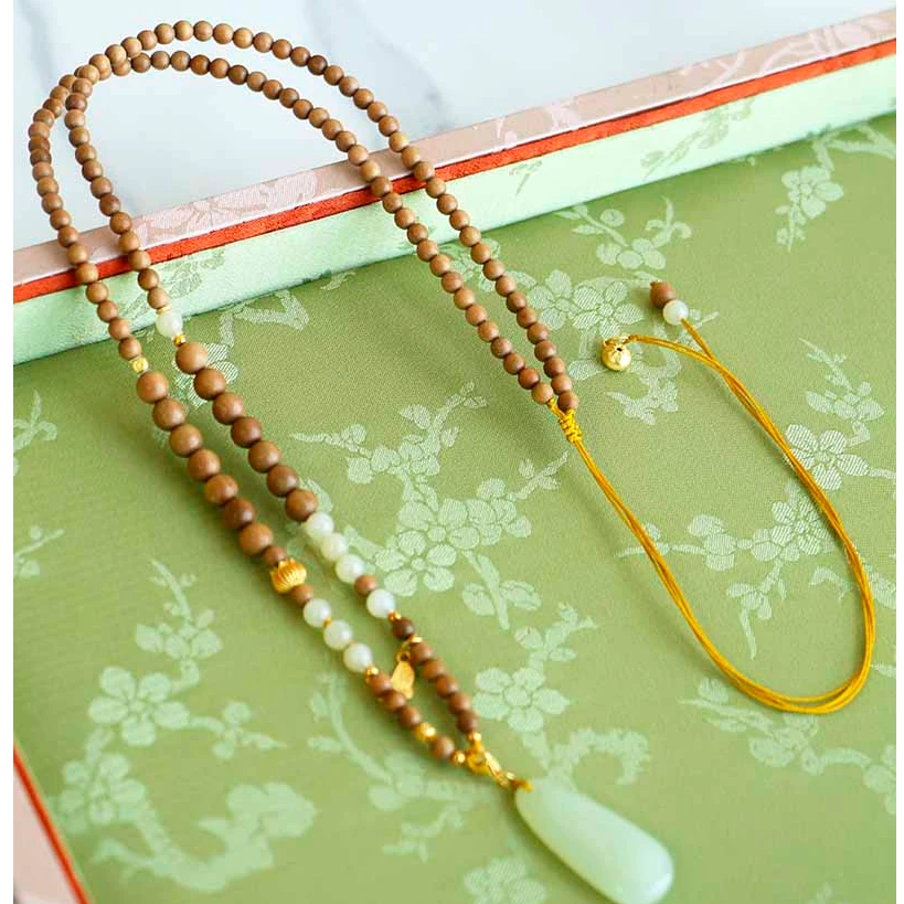 印度老山檀香配水滴无事牌吊坠挂脖项链卡4mm 周长60cm（含吊坠）