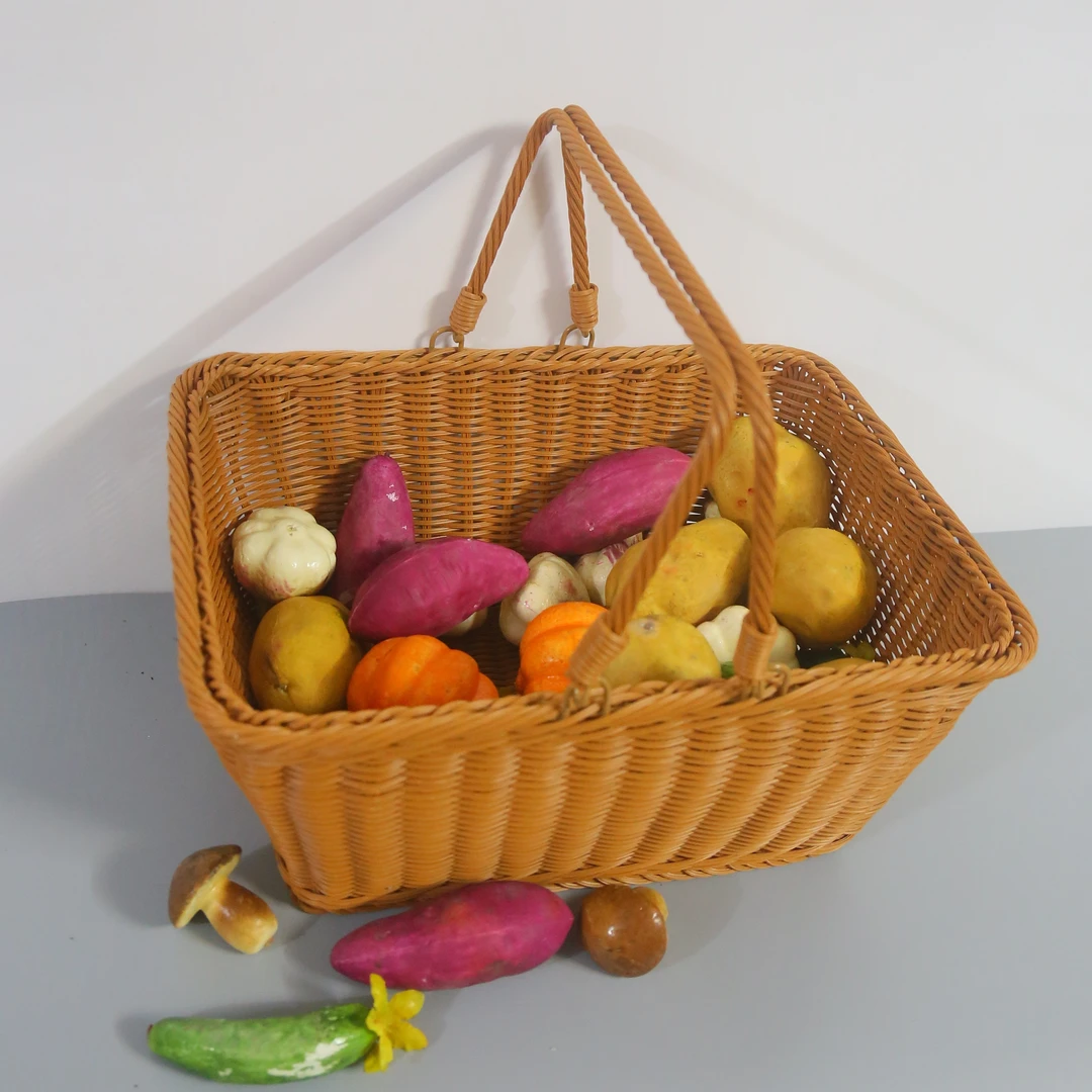 手工编织长方形活动提手手提篮买菜篮子田园风滑耳手提篮