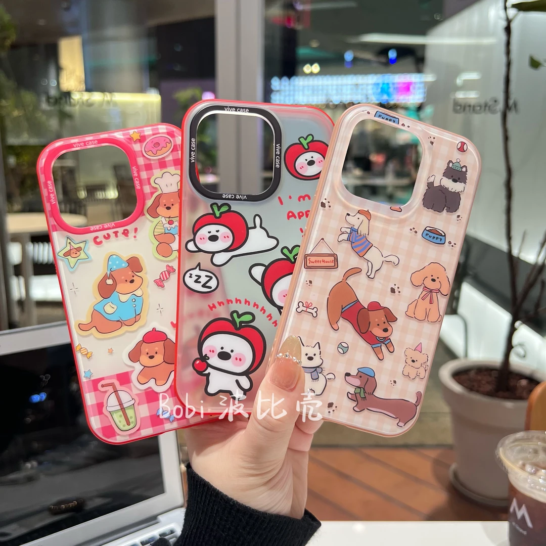 ins可爱情侣全包防摔涂鸦小猫小狗磨砂适用苹果手机壳iphone16/15