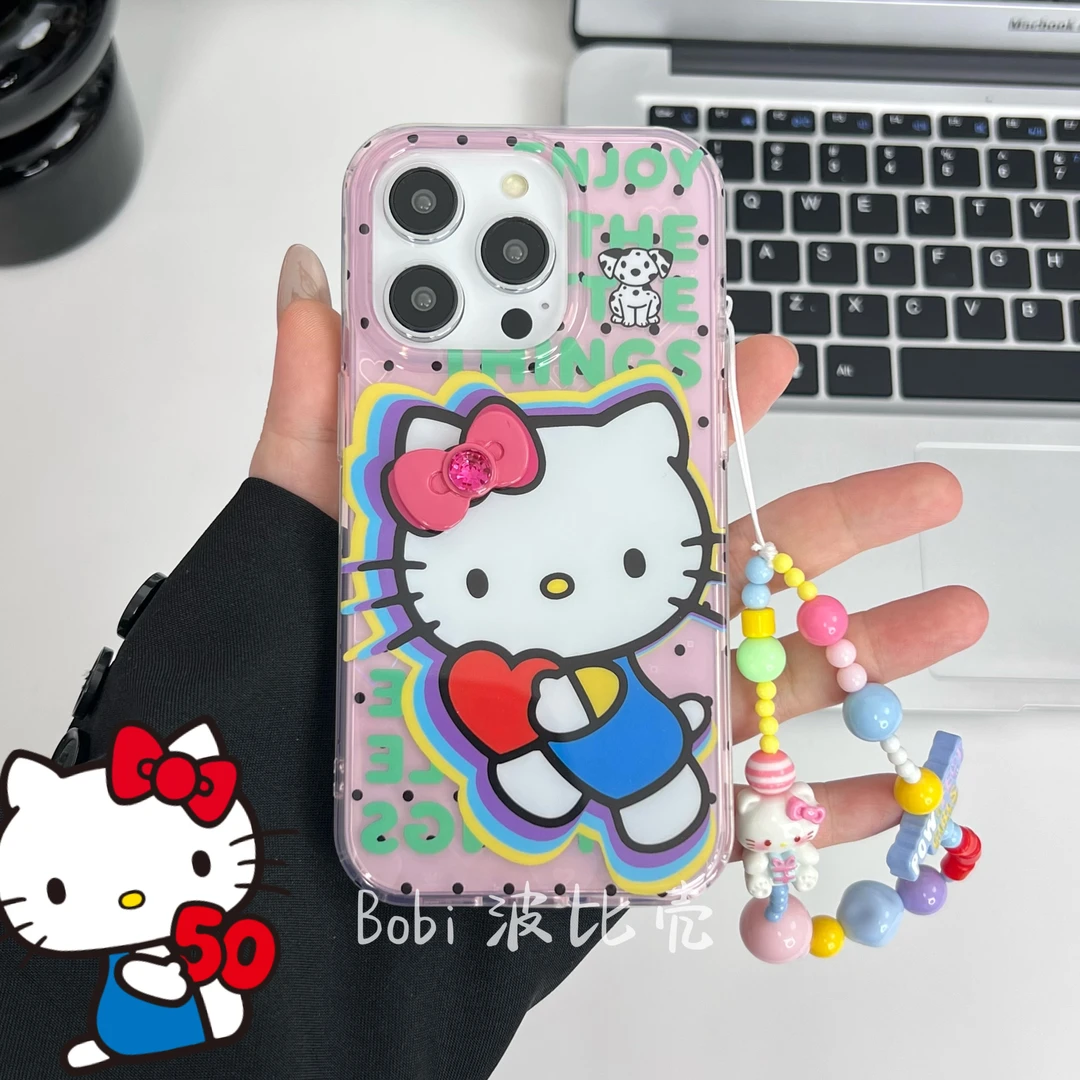 ins可爱个性卡通少女透粉镭射爱心双层适用苹果手机壳iphone15/14