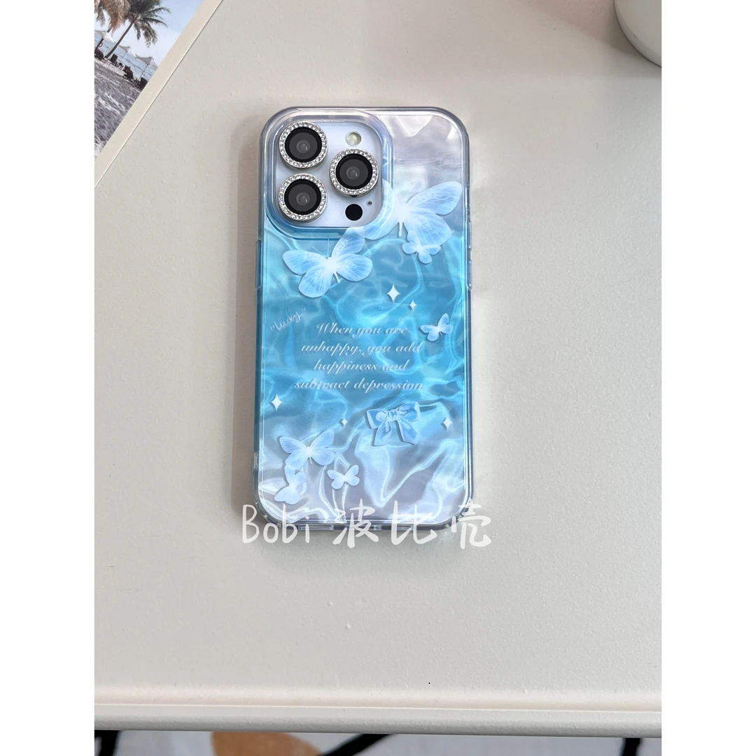 ins高级感创意最新款渐变水波纹蝴蝶适用于苹果手机壳iPhone15/14