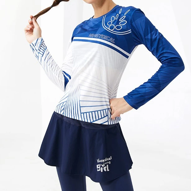 【轻量化】长袖跑步运动上衣轻薄透气印花撞色跳操服显瘦健身服