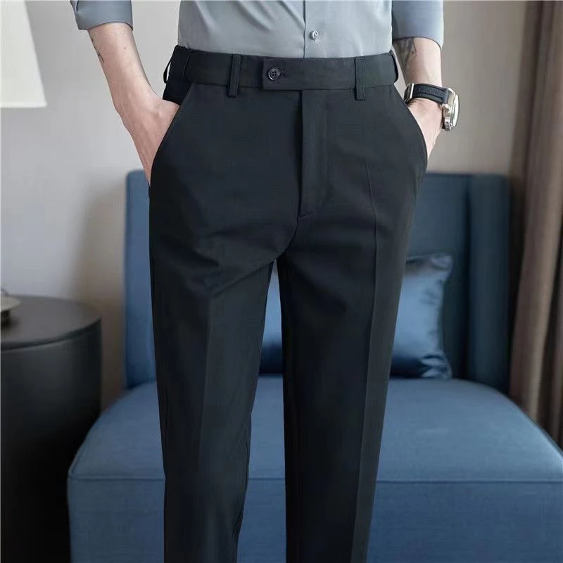 秋冬垂感西裤男士加绒加厚休闲商务免烫百搭长裤松紧腰修身西装裤