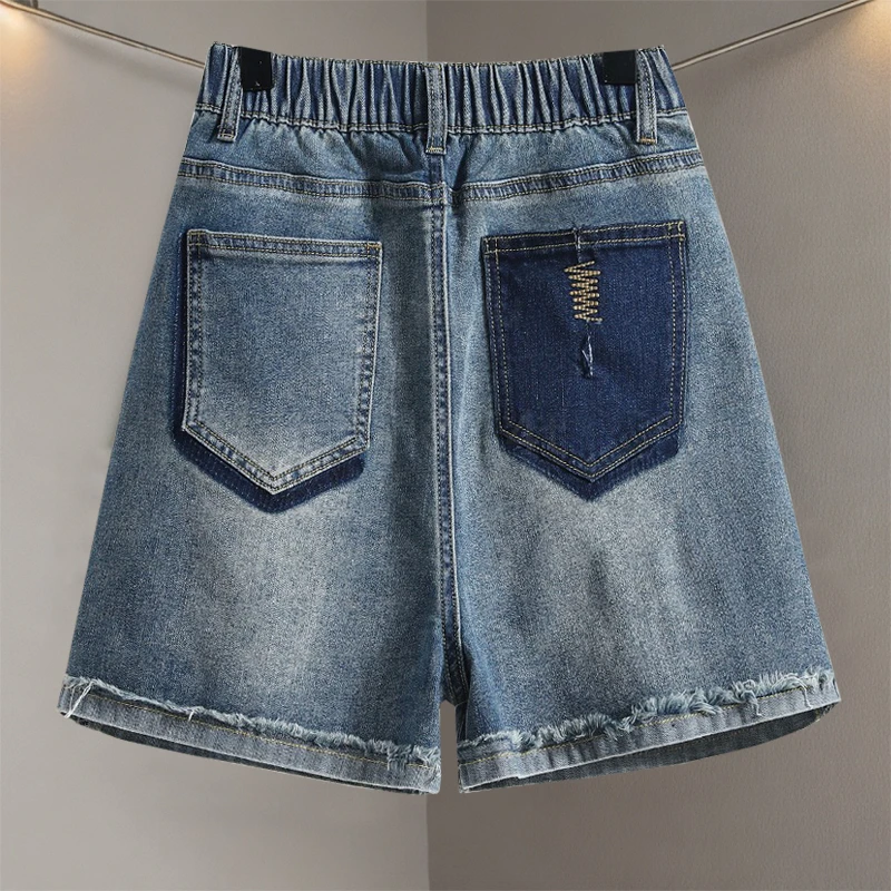 微胖女短裤遮肉胖妹妹显瘦裤子大码高腰毛边牛仔裤梨型身材阔腿裤