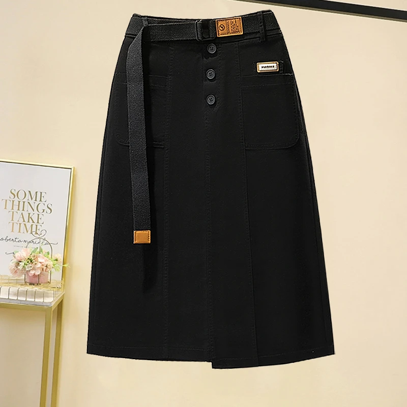 微胖显瘦女裙遮肚子休闲半身裙大码胖妹妹开叉包臀裙加肥修容裙子