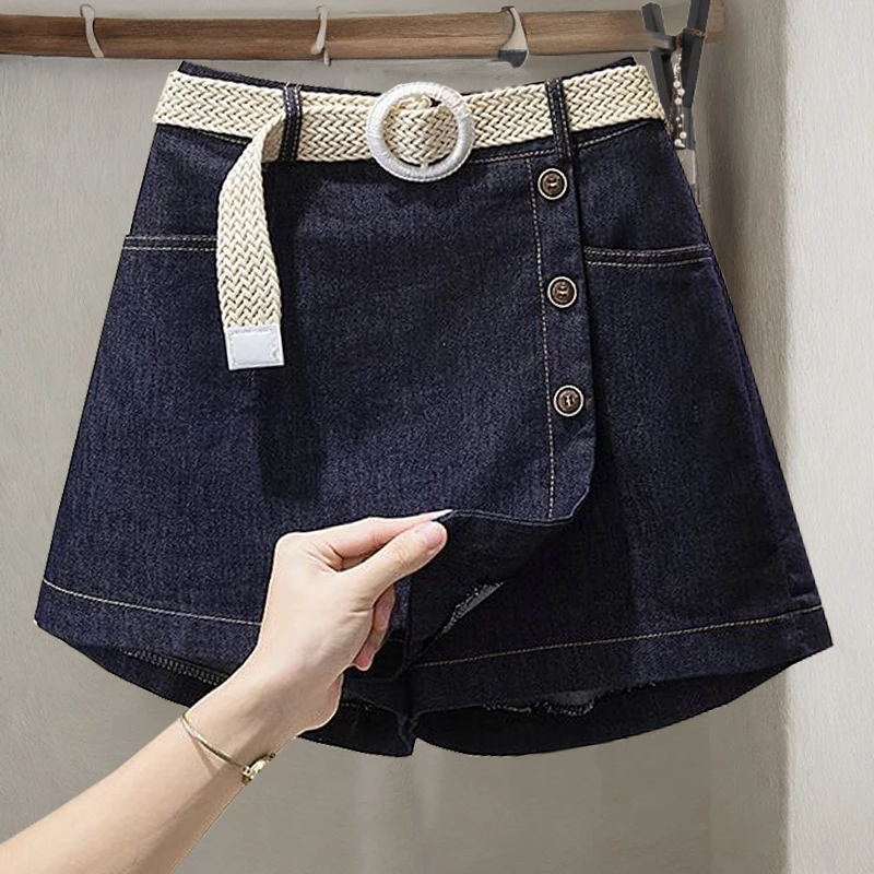 微胖女人牛仔包臀裙裤胖mm大码女装短裙裤胖妞夏装遮肚子半身裙裤