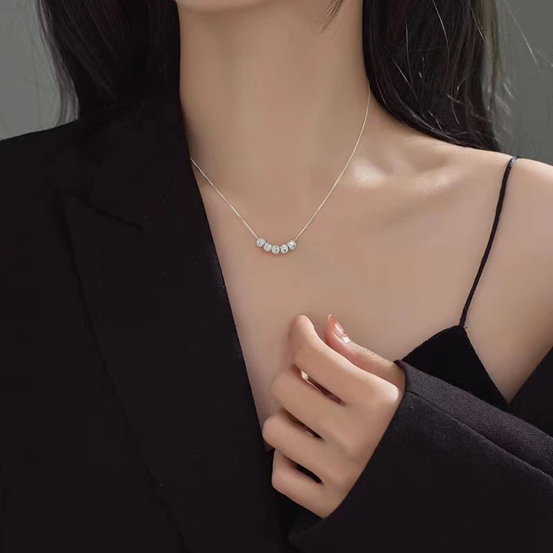 爱诺辰 坠链均925银 纯银五福临门项链转运珠镀18K金锁骨链吊坠