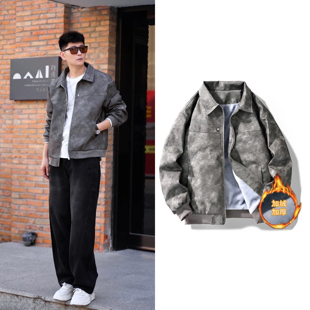 高质感美式街头复古休闲短款潮流皮夹克外套棉衣情侣保暖加厚