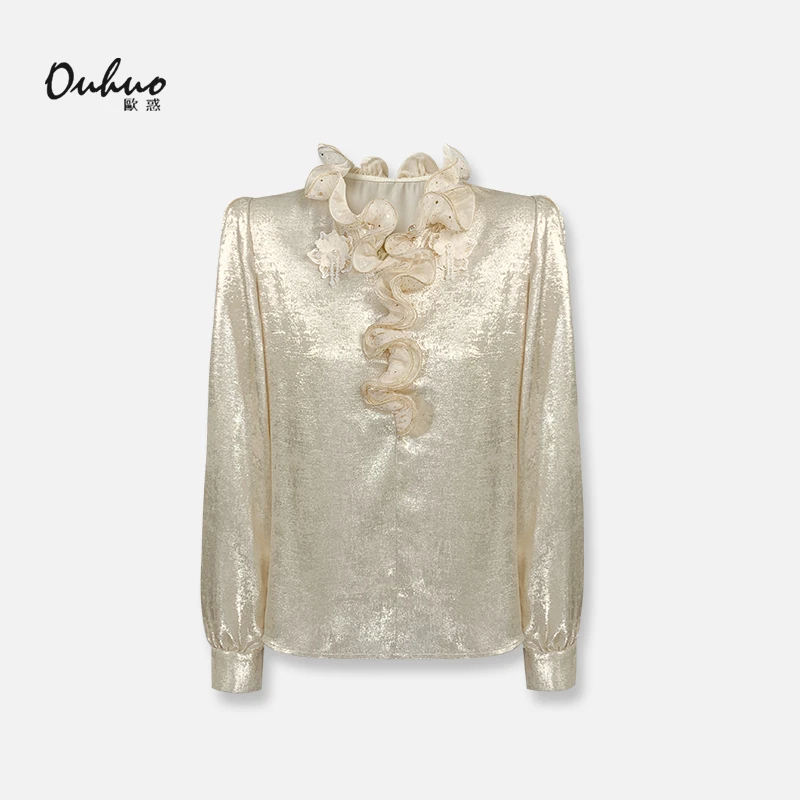 【木木定制】2025秋季气质蕾丝时尚优雅长袖立领新款上衣OHSHH10141