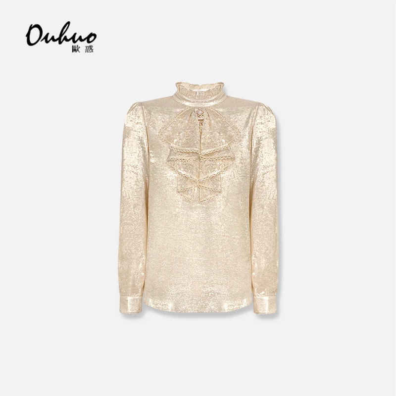 【木木定制】上衣衬衫时尚气质长袖加绒蕾丝OHSHH11155+OHSHH11156