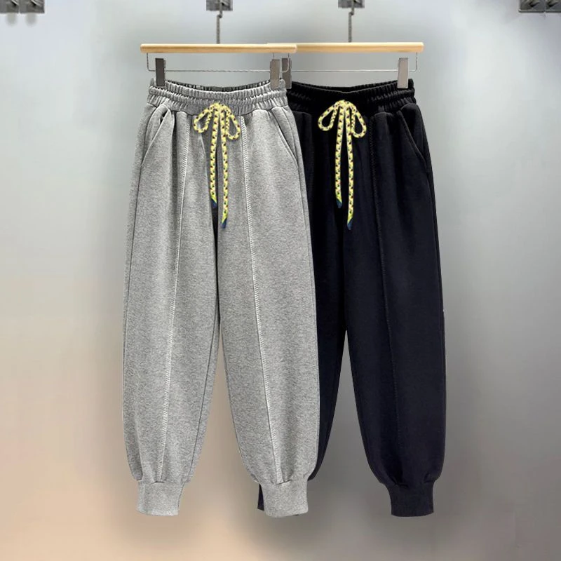 男士卫裤秋冬季2022新款纯色百搭潮流帅气运动加绒加厚休闲束脚裤