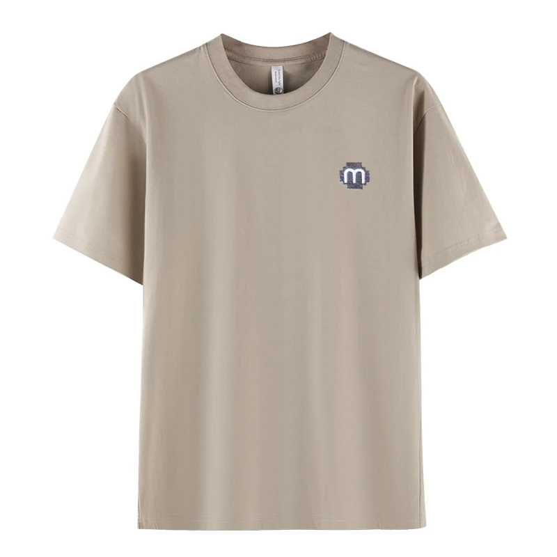 重工刺绣新疆长绒棉纯棉短袖男士舒适时尚透气宽松户外圆领棉T