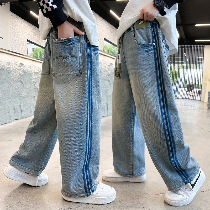 男童裤子直筒牛仔裤春秋款2024新款儿童春季薄款休闲裤大童长裤潮