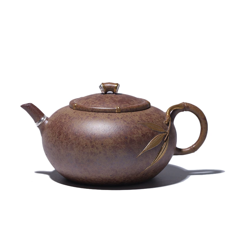 大吉羊柴烧 宜兴紫砂壶茶壶 原矿紫砂描金幽竹220ml徐雅