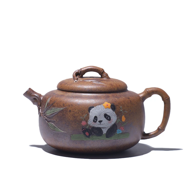 大吉羊柴烧 宜兴紫砂壶茶壶 原矿紫砂彩绘太虚竹140ml徐雅