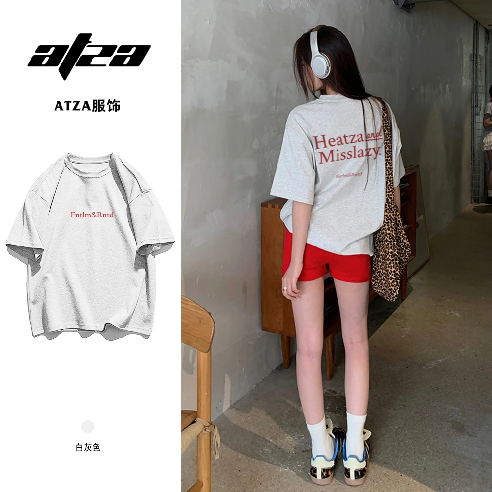 ATZA复古慵懒风字母印花短袖T恤女2024夏季宽松休闲百搭套头上衣