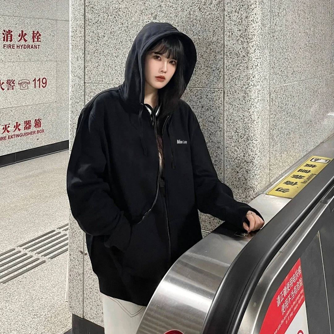 ATZA美式潮牌连帽卫衣外套女秋冬季复古开衫休闲百搭拉链情侣上衣