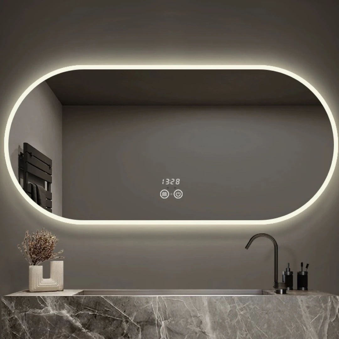 智能镜led浴室镜带灯除雾壁挂无框两头圆卫浴化妆镜酒店定制镜子