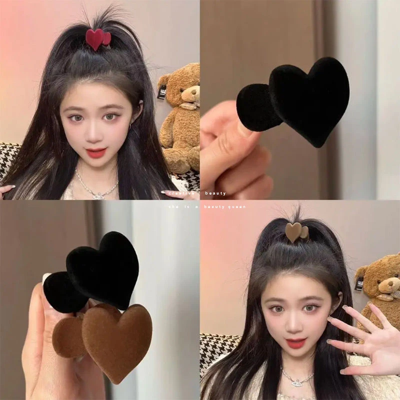 植绒爱心高马尾抓夹头饰高级感防塌发夹固定神器头发夹子秋冬发卡
