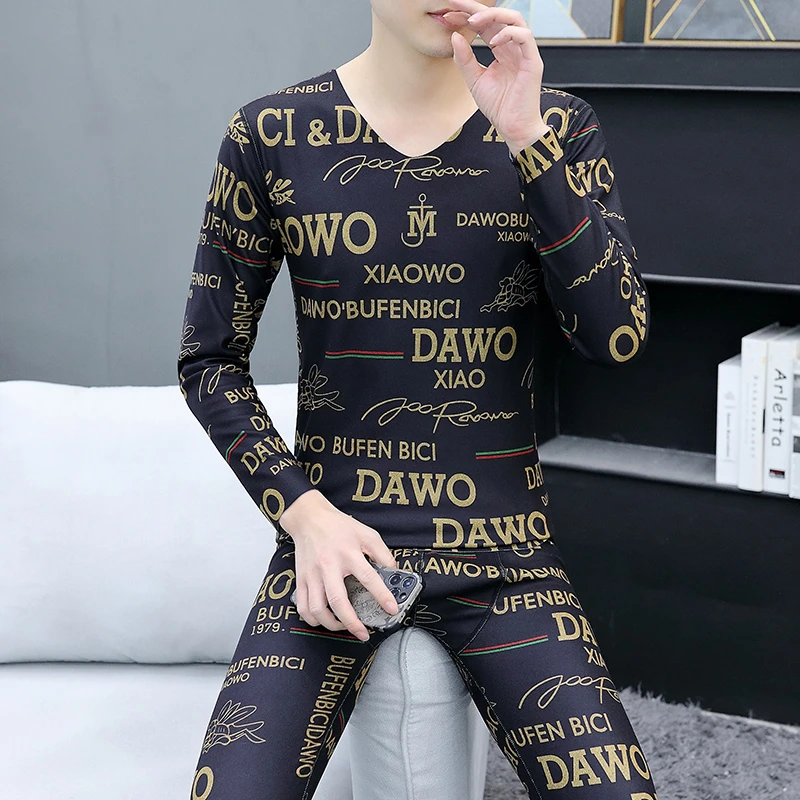 秋冬季男士保暖内衣套装双面薄绒无痕秋衣秋裤德绒时尚青年打底衫