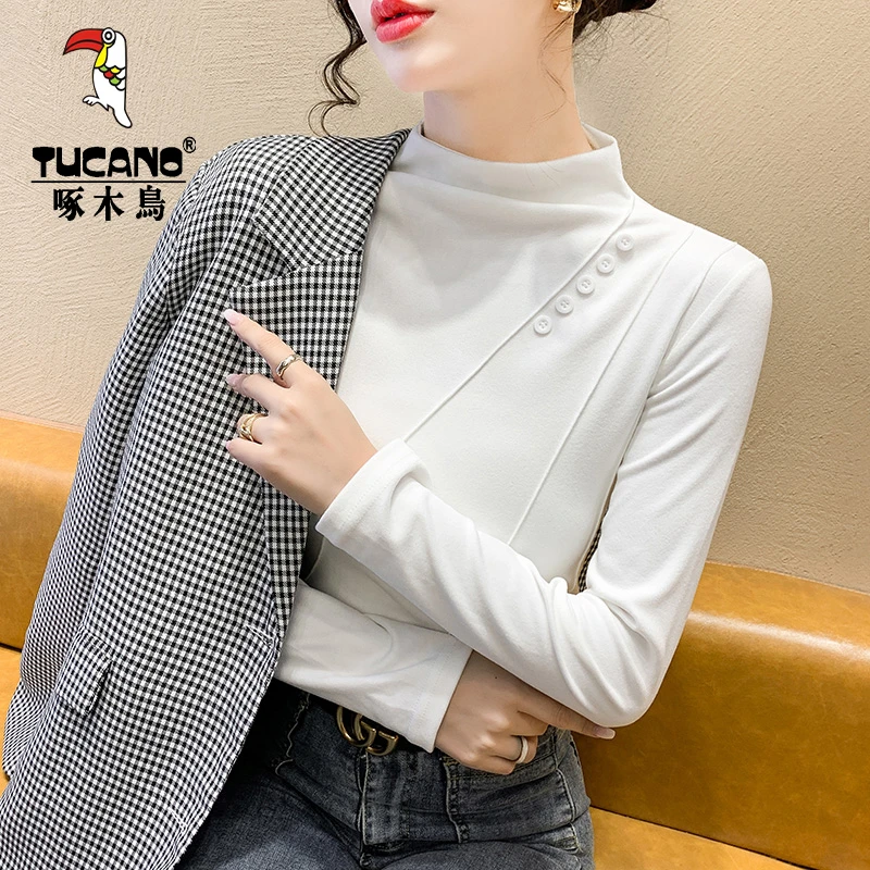 啄木鸟秋冬季高档德绒打底衫女内搭半高领保暖长袖女上衣洋气百搭