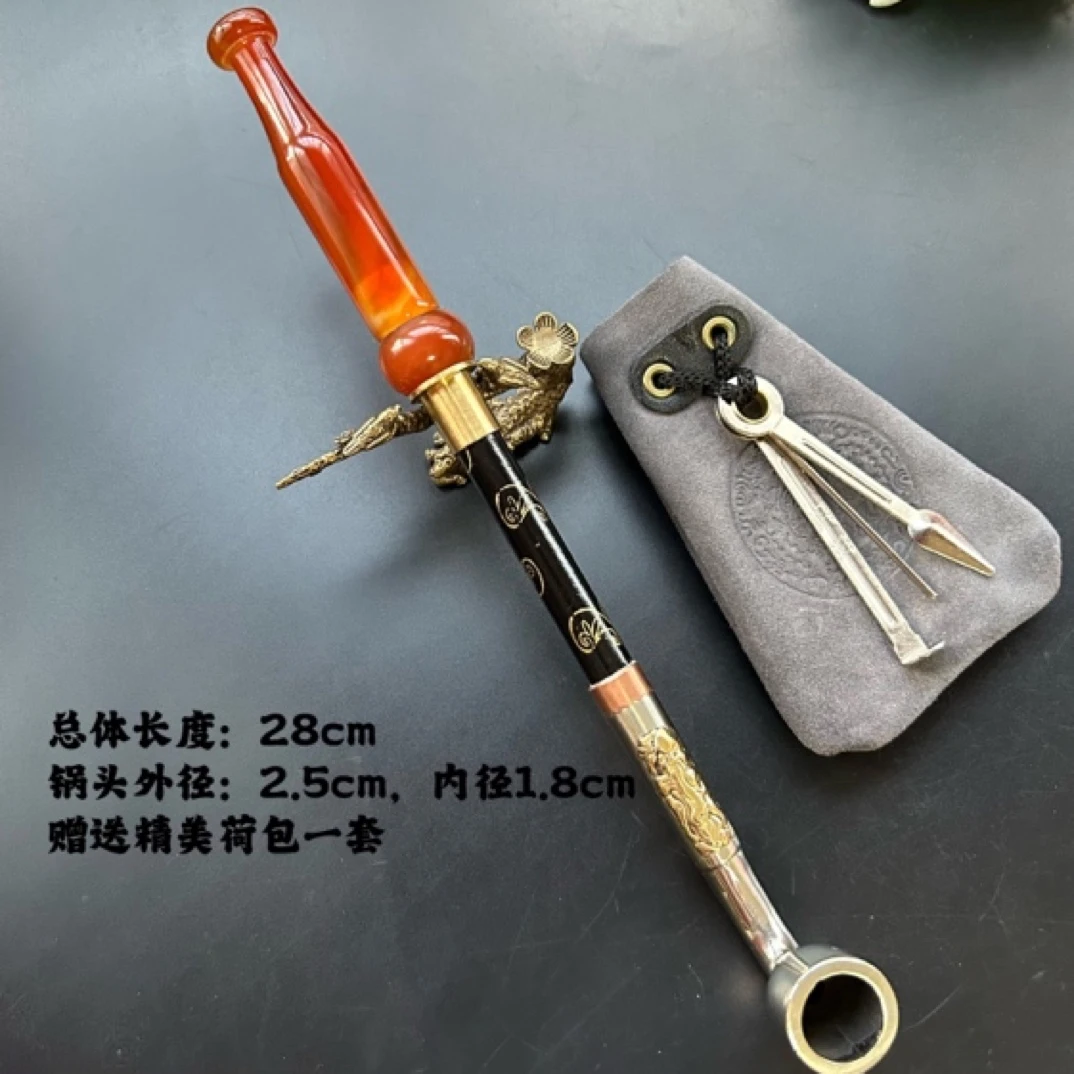 传统白铜烟袋锅老式旱烟袋纯皮烟袋子老人烟斗烟具