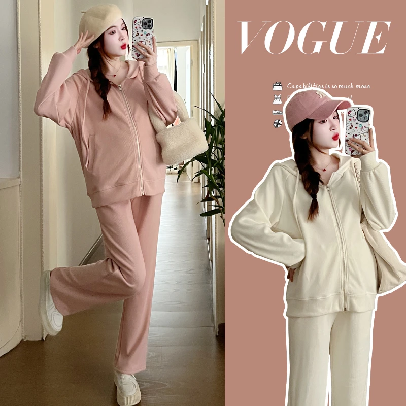 孕妇套装秋季韩版新款休闲洋气连帽长袖卫衣两件套孕妇时尚运动装