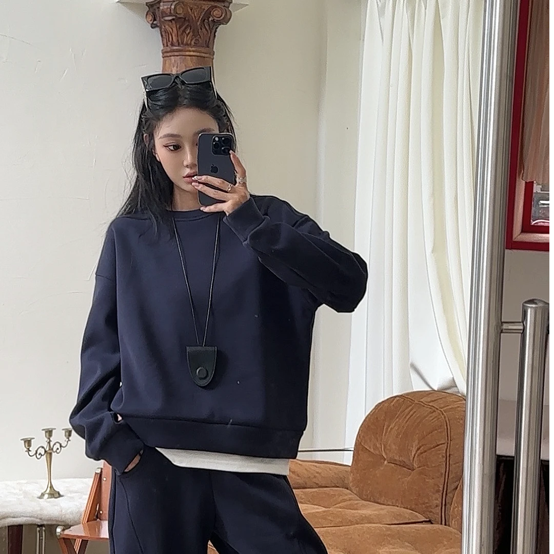 悦悦—加绒卫衣时尚保暖洋气显瘦假两件休闲长袖上衣