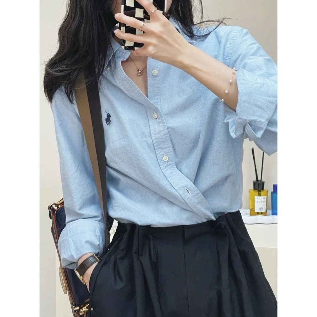 早秋衬衫女气质美式上衣2024年新款纯棉宽松长袖刺绣设计衬衣百搭