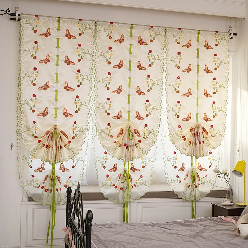 提拉窗帘田园扇形帘纱帘魔术贴罗马帘客厅阳台隔断帘门帘卧室飘窗