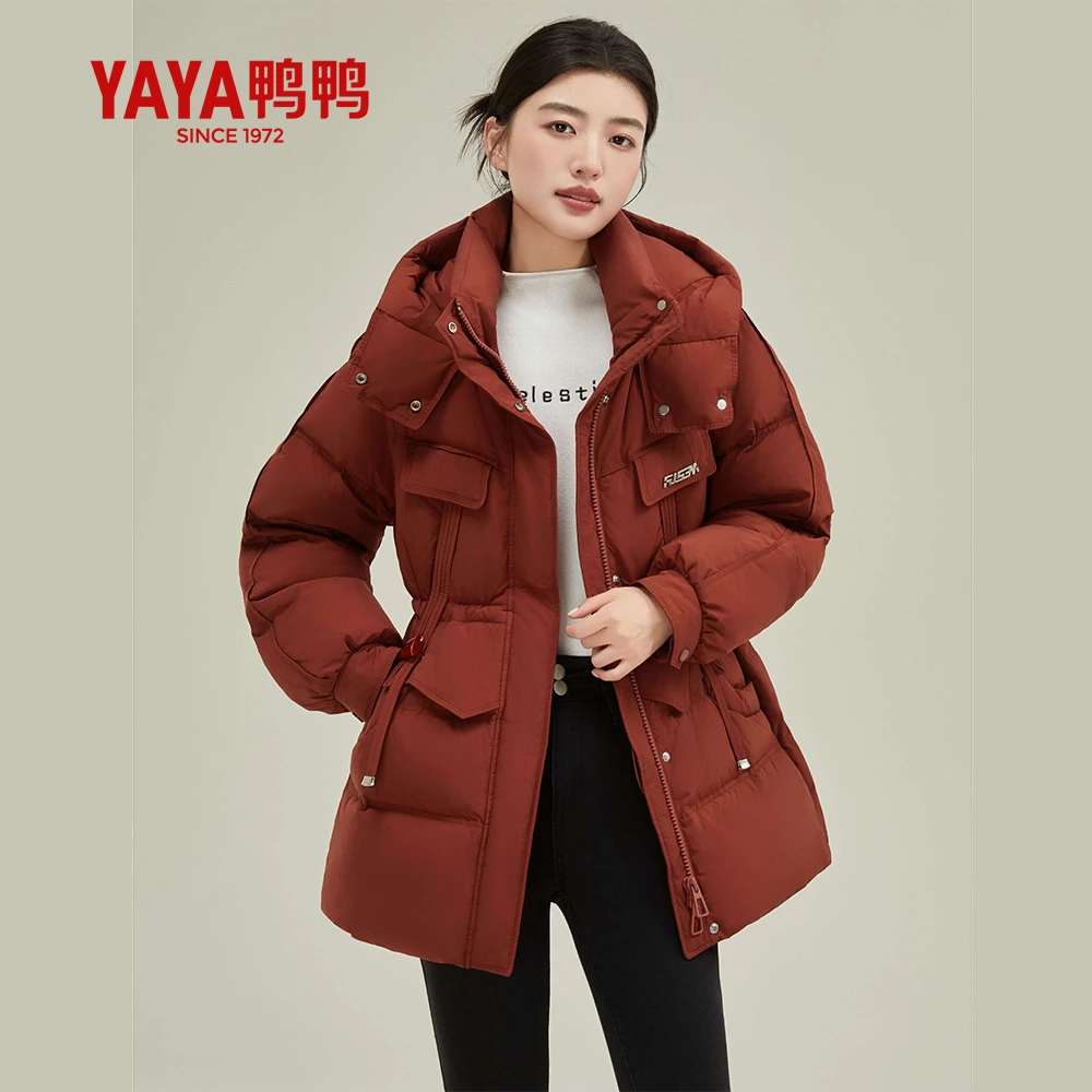 鸭鸭中长款加厚立领轻感户外羽绒服时尚休闲收腰韩版秋冬保暖v