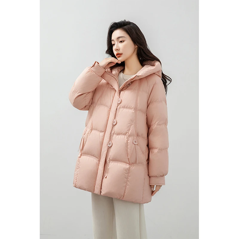 鸭鸭女2024年冬季新款中长款时尚休闲保暖羽绒服外套w