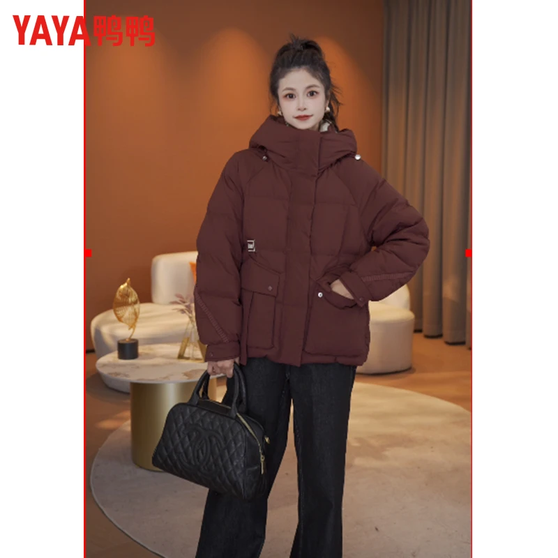 鸭鸭羽绒服女短款2024年新品时尚百搭连帽加厚鸭绒保暖外套X