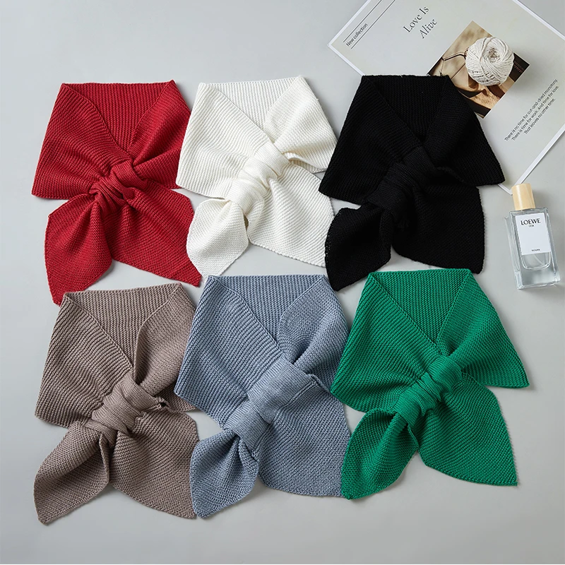 桑蚕丝加山羊绒蝴蝶结交叉围巾秋冬护肩护颈纯色百搭保暖脖套