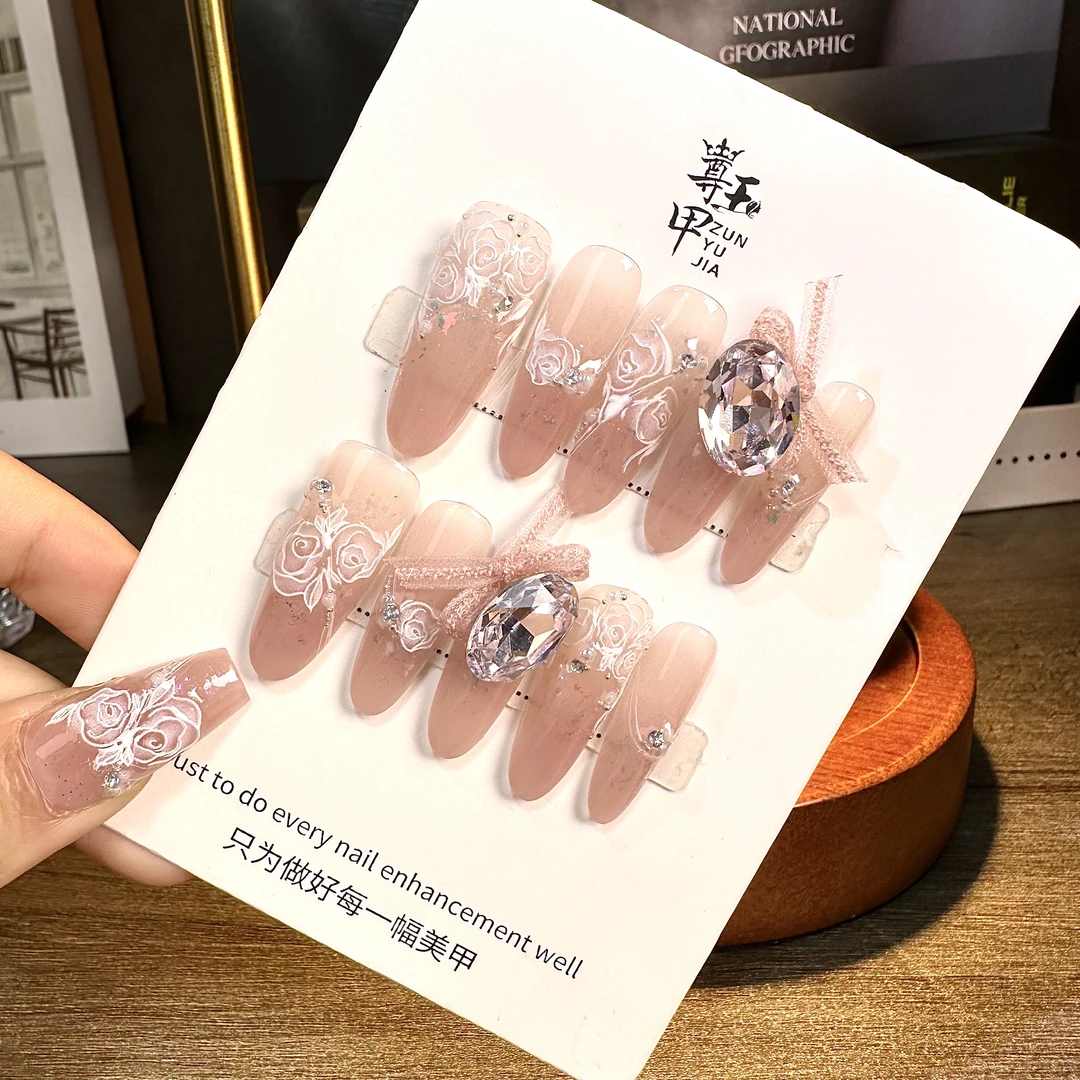 【花舍】轻奢纯手绘蝴蝶结鸽子蛋爆闪美甲