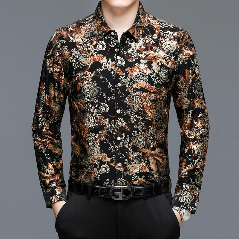 秋装2025长袖男士大码提花衬衫中年爸爸装休闲韩版衬衣免烫时尚