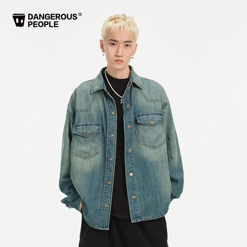 Dangerouspeople薛之谦dsp复古做旧休闲百搭仿牛仔长袖衬衫外套