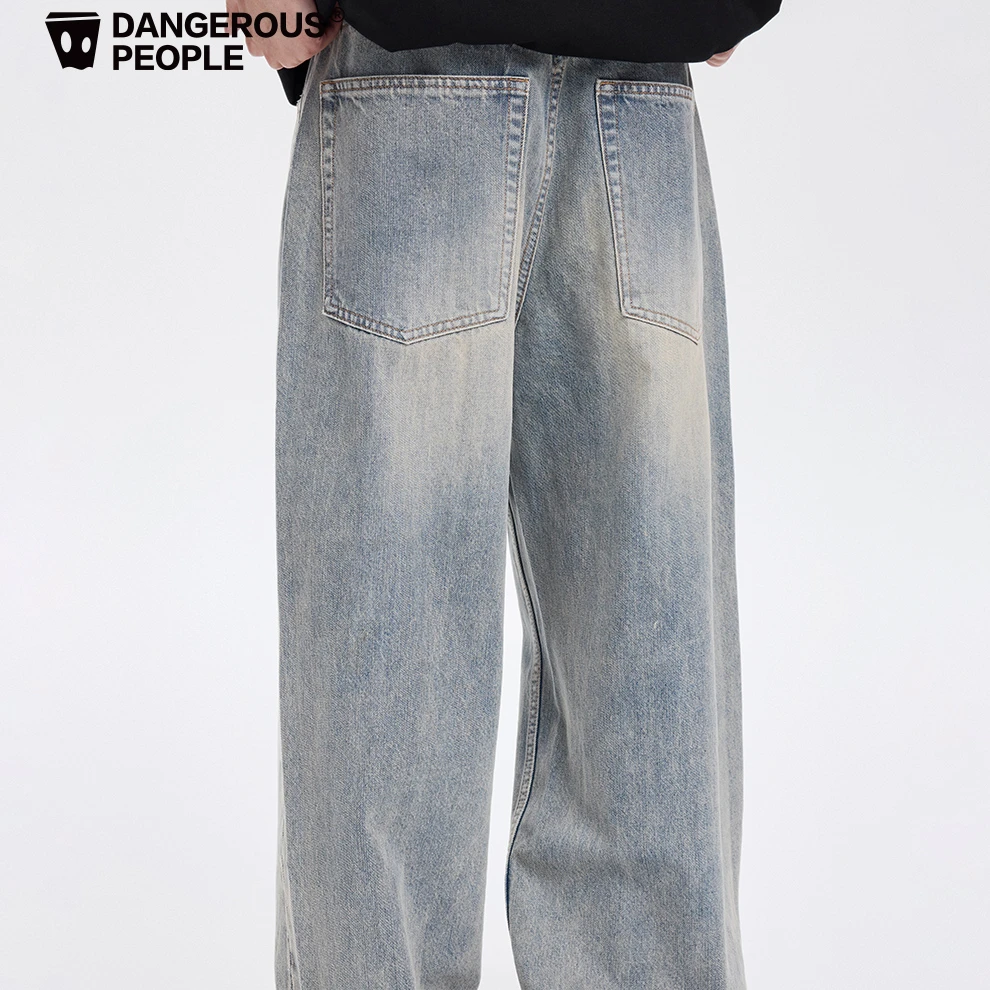 Dangerouspeople薛之谦dsp纯色经典做旧水洗宽松休闲直筒牛仔长裤