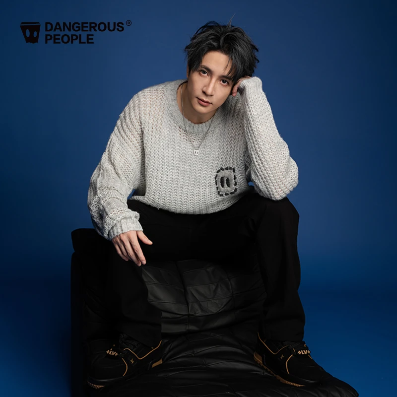 Dangerouspeople薛之谦dsp镂空手工绣花休闲百搭潮宽松圆领毛衣