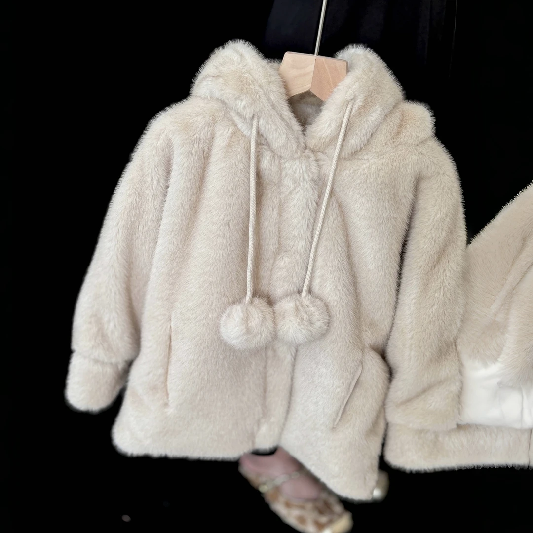 【卖完放假】60380女童韩版仿貂毛加厚外套2024冬装儿童加绒保暖