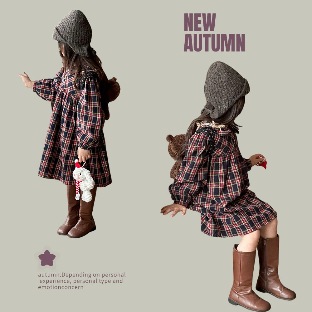 【卖完放假】60375女童韩版复古格子连衣裙2024冬儿童加绒加厚保暖